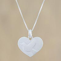 Sterling silver pendant necklace, 'Dove Love' - Dove Heart Sterling Silver Pendant Necklace from Thailand