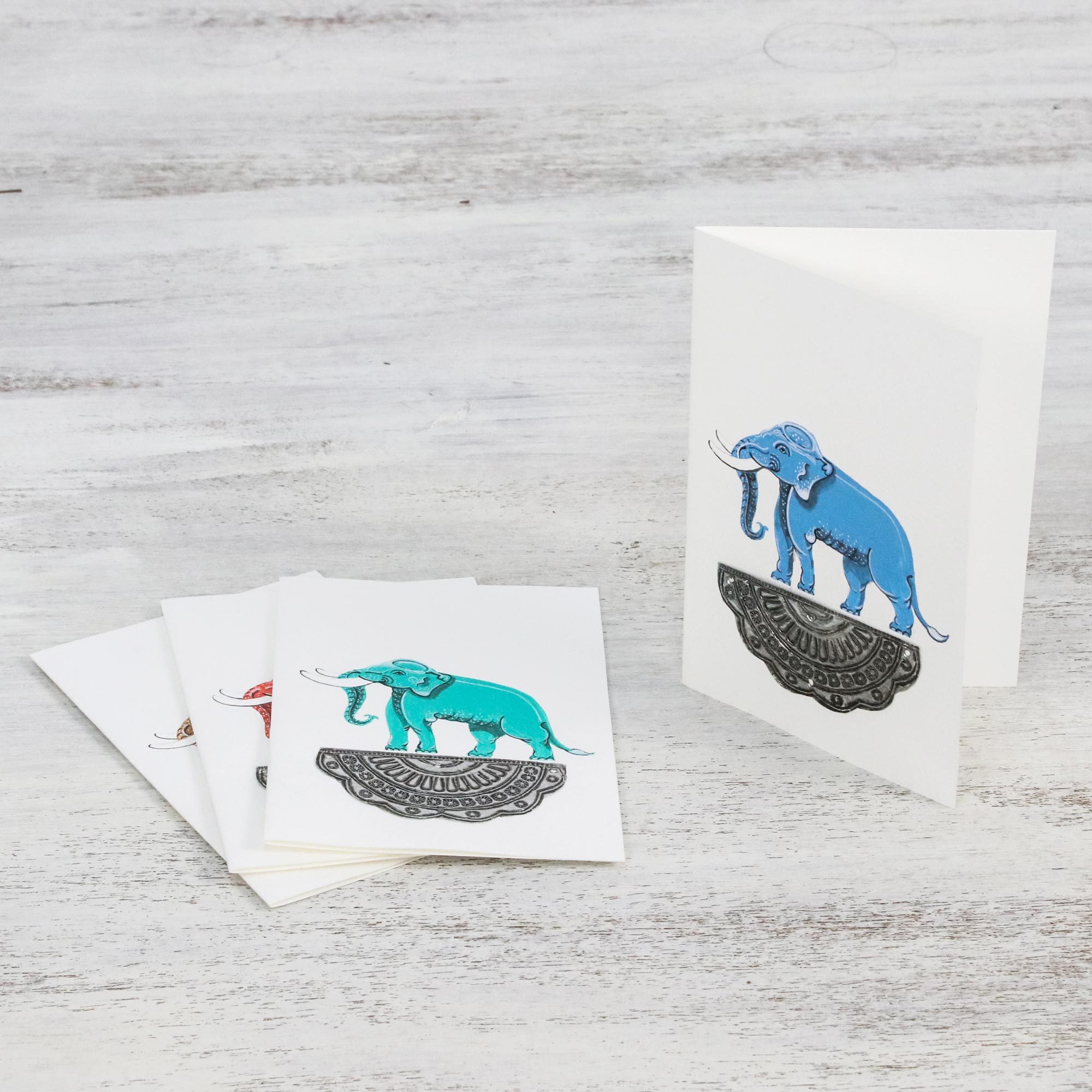 Handmade Elephant Greeting Cards from Thailand (Set of 4) Good Luck