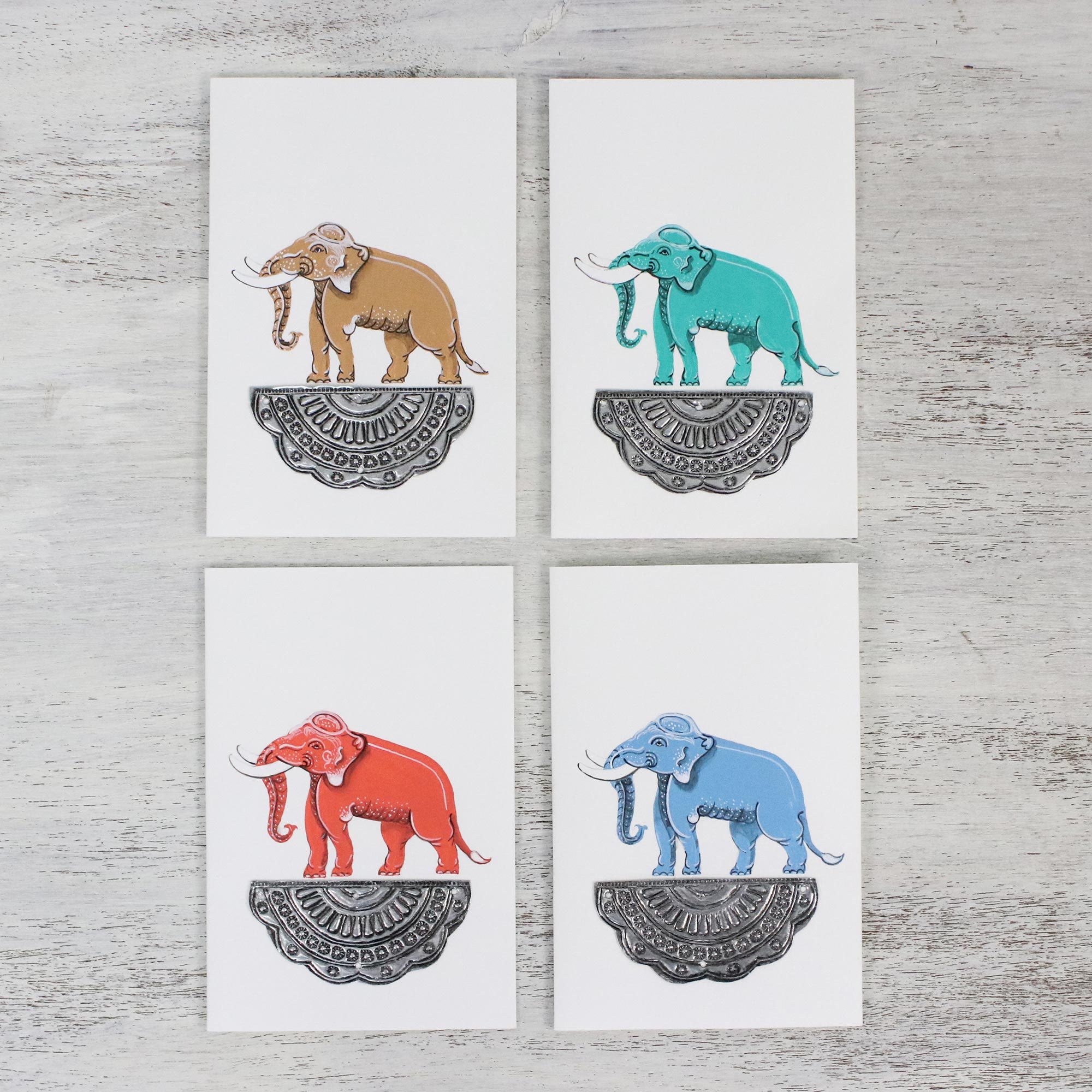 Handmade Elephant Greeting Cards from Thailand (Set of 4) Good Luck