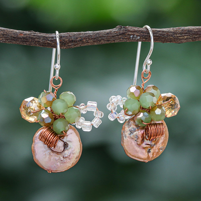Cultured pearl dangle earrings, 'Night Glamour' - Cultured Pearl Cluster Dangle Earrings from Thailand
