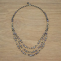 Featured review for Cultured pearl and quartz long beaded necklace, Festive Holiday in Black