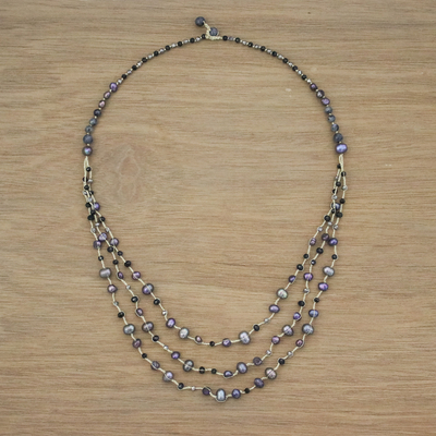 Lange Perlenkette aus Zuchtperlen und Quarz - Halskette aus Zuchtperlen und Quarzperlen aus Thailand