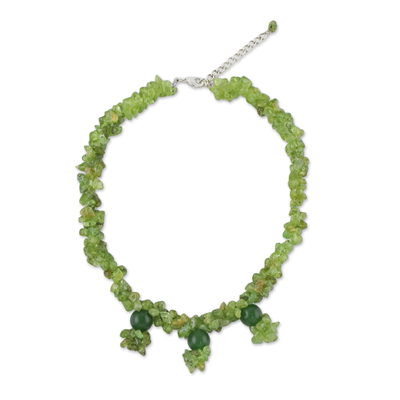 Peridot and Quartz Beaded Pendant Necklace from Thailand