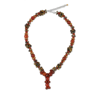 Carnelian and Jasper Beaded Pendant Necklace from Thailand