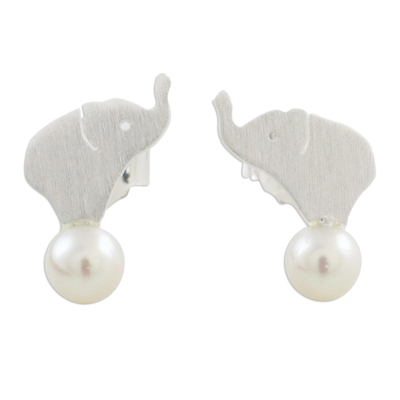 Cultured Pearl Elephant Button Earrings from Thailand