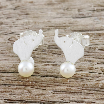 Aretes de perlas cultivadas - Pendientes de botón de elefante con perlas cultivadas de Tailandia