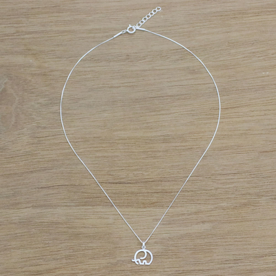 Sterling silver pendant necklace, 'Fatherhood' - Elephant Sterling Silver Pendant Necklace from Thailand