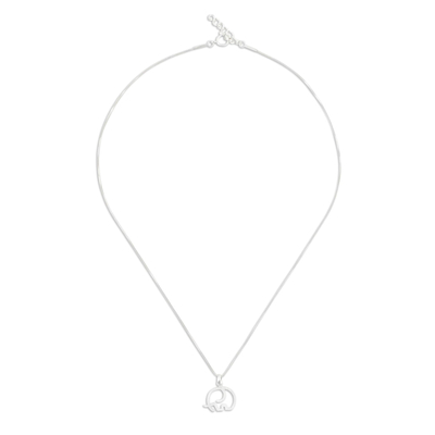 Sterling silver pendant necklace, 'Fatherhood' - Elephant Sterling Silver Pendant Necklace from Thailand