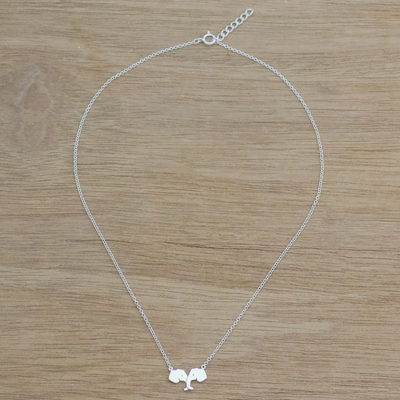 Sterling silver pendant necklace, 'Elephant Hug' - Sterling Silver Elephant Love-Themed Necklace from Thailand