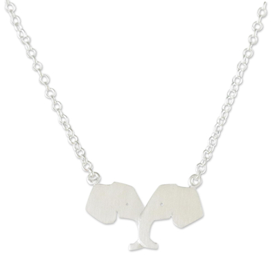 Sterling silver pendant necklace, 'Elephant Hug' - Sterling Silver Elephant Love-Themed Necklace from Thailand