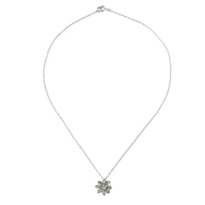 Labradorite pendant necklace, 'Wonderful Water Lily' - Labradorite Flower Pendant Necklace in Sterling Silver