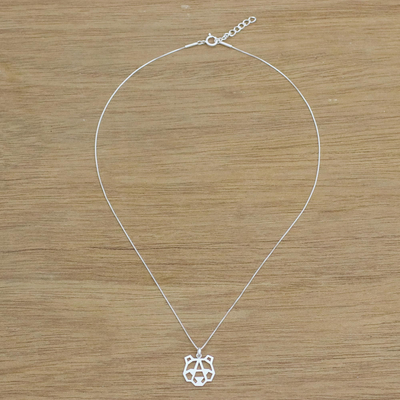 Sterling silver pendant necklace, 'Modern Bear' - Bear-Shaped Sterling Silver Pendant Necklace from Thailand