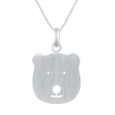 Cute Bear Sterling Silver Pendant Necklace from Thailand