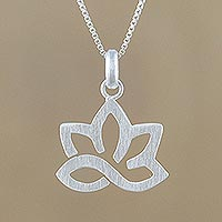 Sterling silver pendant necklace, 'Gorgeous Lotus' - Lotus Flower Sterling Silver Pendant Necklace from Thailand