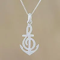 Sterling silver pendant necklace, 'Musical Anchor' - Music-Themed Sterling Silver Pendant Necklace from Thailand