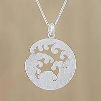 Sterling silver pendant necklace, 'Circle of Waves' - Wave Design Sterling Silver Pendant Necklace from Thailand