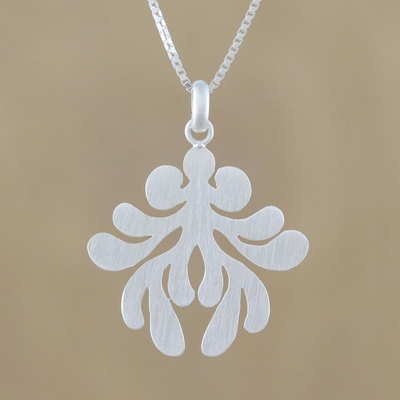 Sterling silver pendant necklace, 'Symmetric Fern' - Brushed-Satin Sterling Silver Pendant Necklace from Thailand