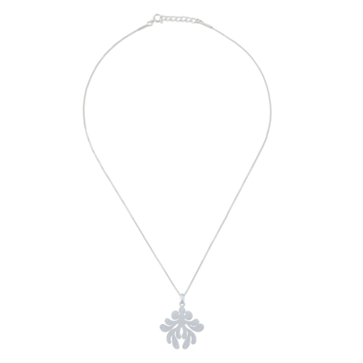 Sterling silver pendant necklace, 'Symmetric Fern' - Brushed-Satin Sterling Silver Pendant Necklace from Thailand