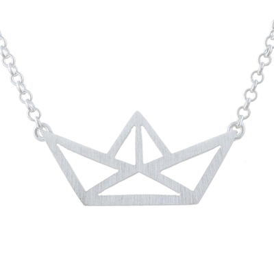 Boat-Shaped Sterling Silver Pendant Necklace from Thailand