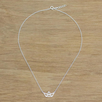 Sterling silver pendant necklace, 'Paper Boat' - Boat-Shaped Sterling Silver Pendant Necklace from Thailand
