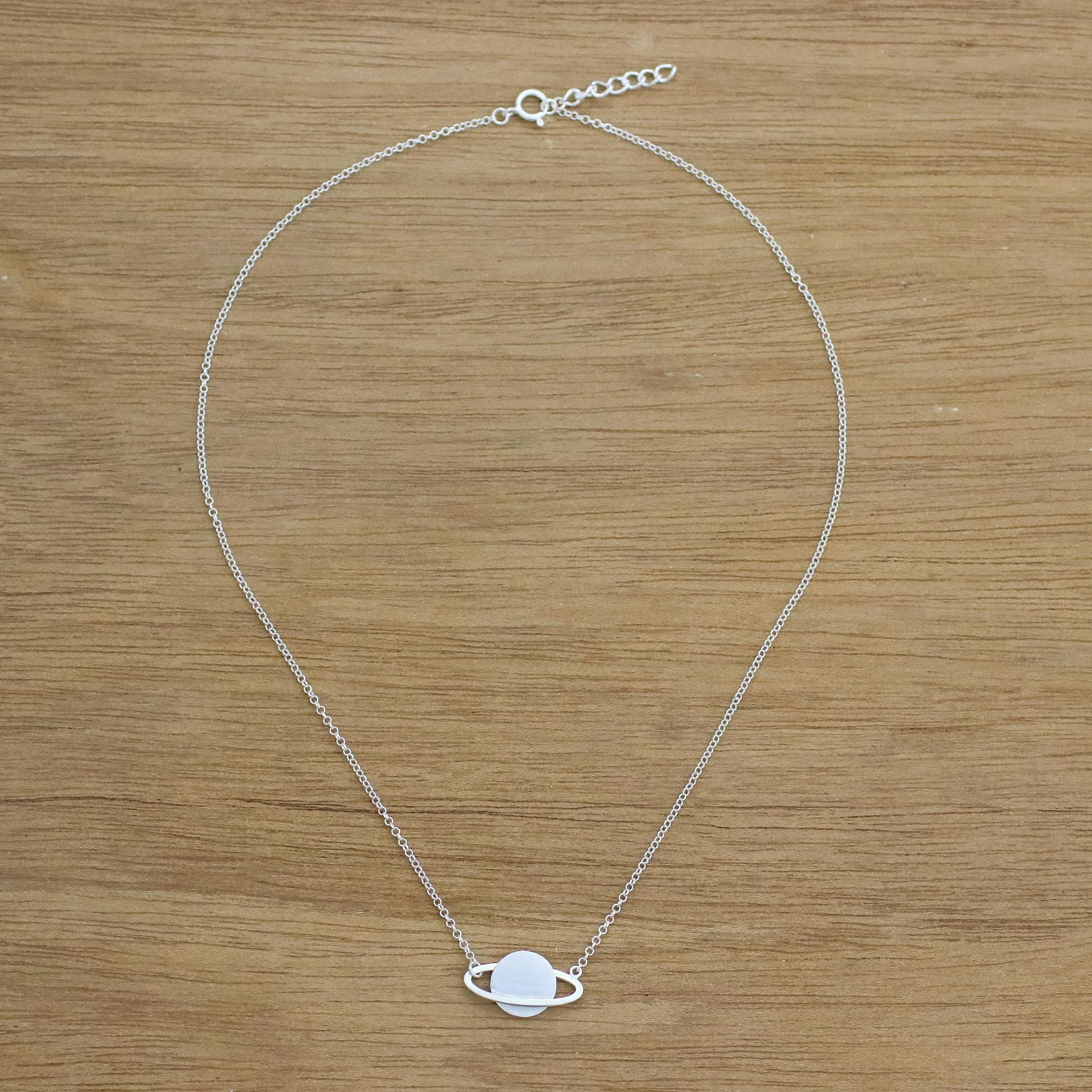 Sterling Silver Saturn Pendant Necklace from Thailand - Shimmering ...