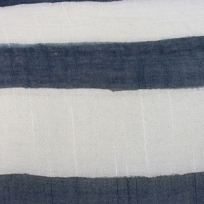 Chal de algodón - Chal de algodón a rayas tejido a mano en azul marino de Tailandia