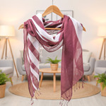 Cotton shawl, 'Cool Stripes in Maroon' - Handwoven Striped Cotton Shawl in Maroon from Thailand