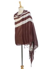 Cotton shawl, 'Cool Stripes in Maroon' - Handwoven Striped Cotton Shawl in Maroon from Thailand