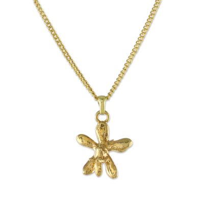 Gold Plated Orchid Pendant Necklace from Thailand