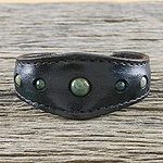 Green Agate and Leather Cuff Bracelet, 'Green Moss Power'