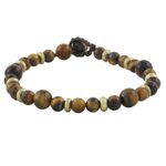 Tiger's eye beaded bracelet, 'Courageous Eye' - Hand Crafted Bead Bracelet of Tiger's Eye and Brass