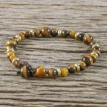 Tiger's eye beaded bracelet, 'Courageous Eye' - Hand Crafted Bead Bracelet of Tiger's Eye and Brass