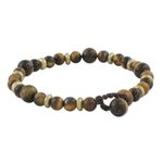 Tiger's eye beaded bracelet, 'Courageous Eye' - Hand Crafted Bead Bracelet of Tiger's Eye and Brass