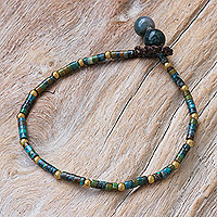 Brass beaded bracelet, 'Andaman Sea Currents' - Brass and Reconstituted Turquoise Beaded Bracelet