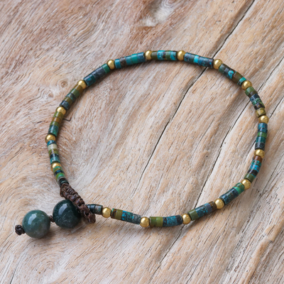 Brass beaded bracelet, 'Andaman Sea Currents' - Brass and Reconstituted Turquoise Beaded Bracelet