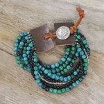 Serpentine and onyx beaded wristband bracelet, 'Exotic River' - Serpentine and Onyx Beaded Wristband Bracelet from Thailand