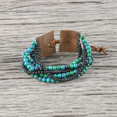 Serpentine and onyx beaded wristband bracelet, 'Exotic River' - Serpentine and Onyx Beaded Wristband Bracelet from Thailand