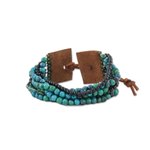 Serpentine and onyx beaded wristband bracelet, 'Exotic River' - Serpentine and Onyx Beaded Wristband Bracelet from Thailand