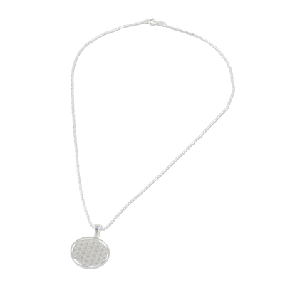 Sterling silver pendant necklace, 'Dazzling Circle' - Sterling Silver Circular Pendant Necklace form Thailand