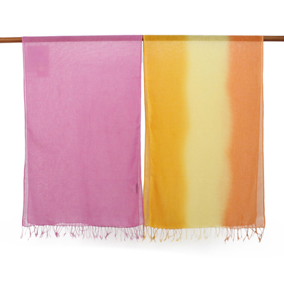 Cotton scarves, 'Sunrise Breeze' (pair) - Handwoven Bright Striped Cotton Wrap Scarves (Pair)