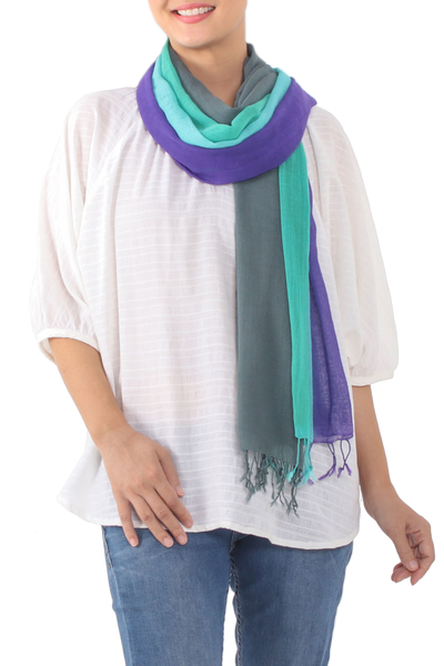 Cotton scarves, 'Meadow Breeze' (pair) - Fringed Striped Cotton Wrap Scarves from Thailand (Pair)