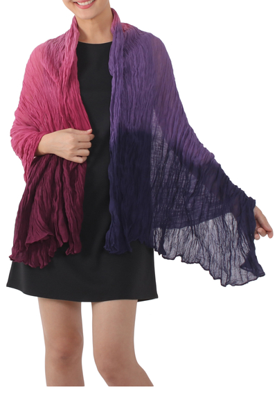 Cotton shawl, 'Calm Day' - Cotton Shawl in Mulberry and Orchid from Thailand