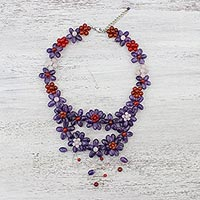 Multi-gemstone pendant necklace, 'Garland Bloom in Purple' - Floral Multi-Gemstone Necklace in Purple from Thailand