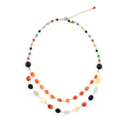 Multi-gemstone station necklace, 'Succulent Drops' - Multi-Gem Station Necklace with Aventurine from Thailand