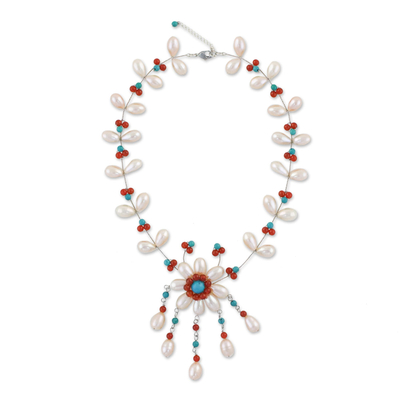 Beaded Pendant Necklace with Cultured Pearl from Thailand