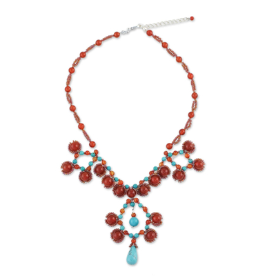Halskette mit Karneol-Anhänger - Karneol- und Calcit-Perlen-Anhänger-Halskette aus Thailand