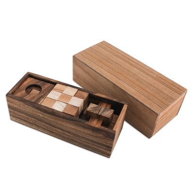 Holzpuzzle, (3er-Set) - Set aus drei handgefertigten Holzpuzzles aus Thailand