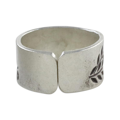 Sterling silver wrap ring, 'Silver Garden' - Sterling Silver Wrap Ring with Leaf Motif