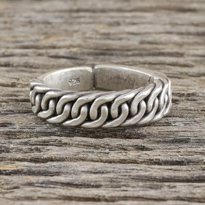Sterling silver wrap ring, 'Thai Rope' - Handcrafted Thai Hill Tribe Sterling Silver Wrap Ring