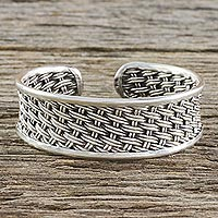 Sterling silver cuff bracelet, 'Peaceful Weave'